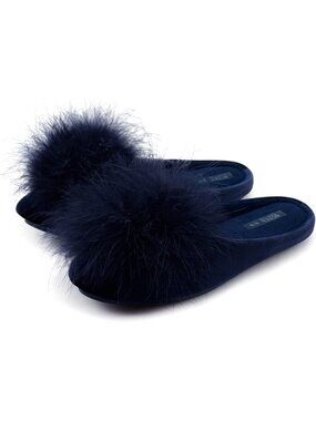 Women's Navy Blue Fuzzy Velvet Memory Foam Indoor Non-slip Lightweight Slipper